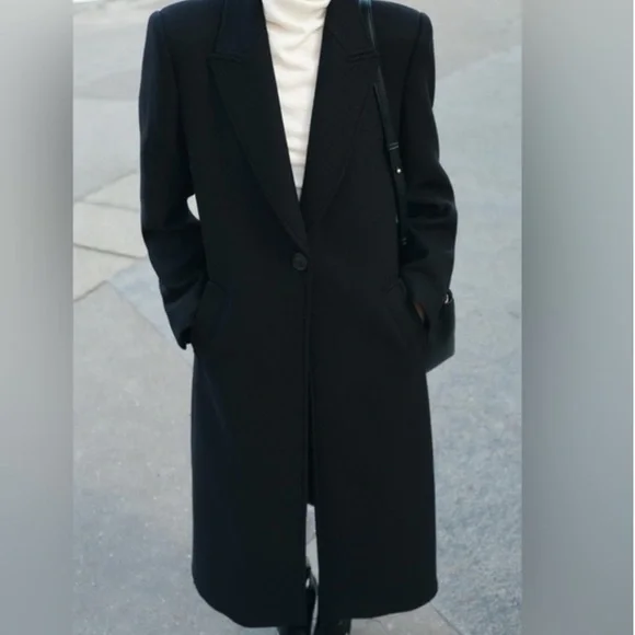 Zara Black Long Dress Pea Coat Size Medium - Picture 12 of 15